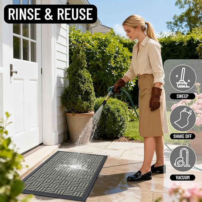 OLANLY Front Door Mat Outside Entrance 71x47, Absorbent, Heavy Duty Sturdy Natural Rubber Doormat Indoor Outdoor, Non-Slip, Stain and Fade Resistant, Low Profile Floor Mat for Entryway, Modern Gray