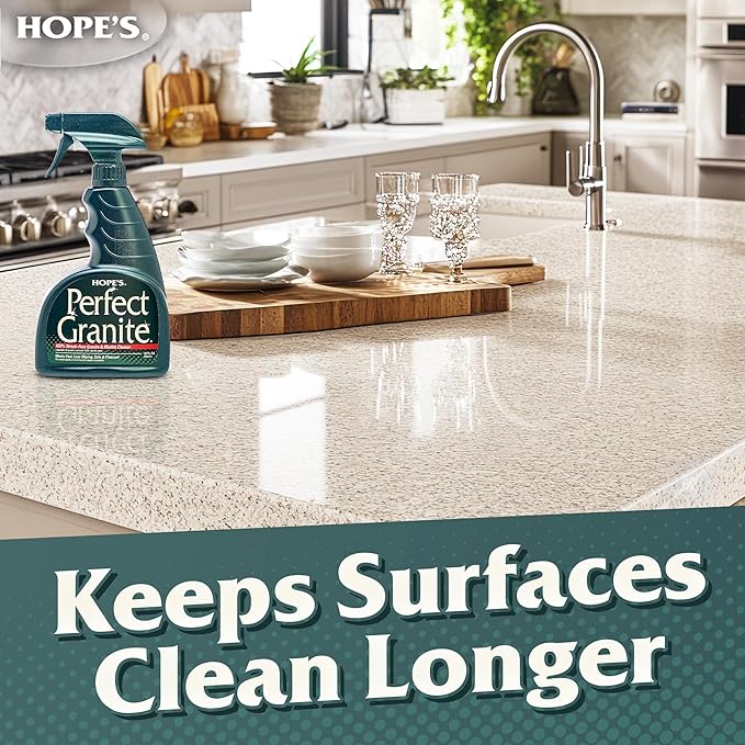 HOPE'S Perfect Granite & Marble Countertop Cleaner, Stain Remover and Polish, Streak-Free, Ammonia-Free, 22 Ounce, Pack of 6