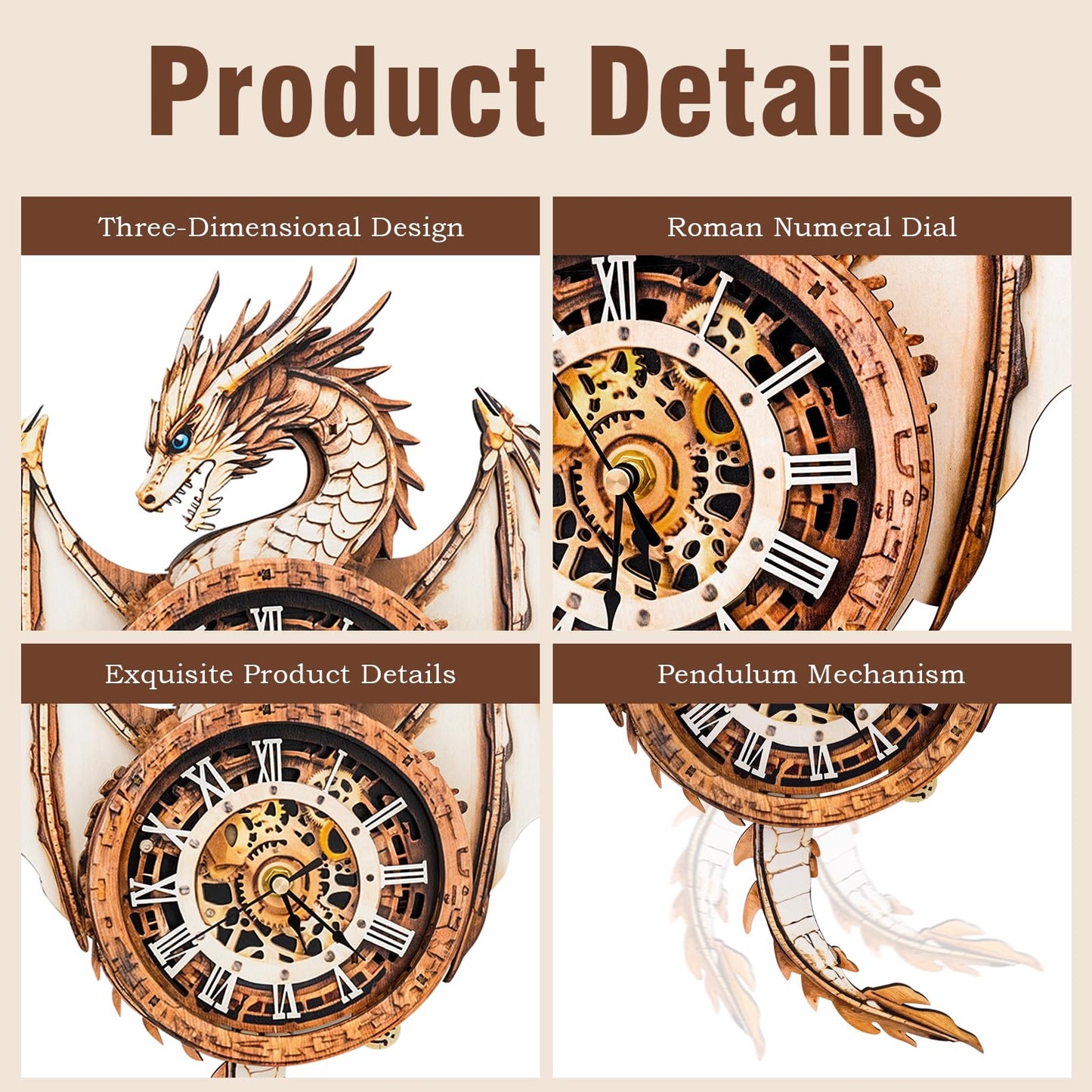 3D Wooden Puzzles for Adults – Dragon Clock 3D Puzzles Art and Craft Kits, Unique Shape Wood Clock for Adults, Handmade Model Building Kit DIY Hobbies, Gifts for Family, Wall Art Home Decor