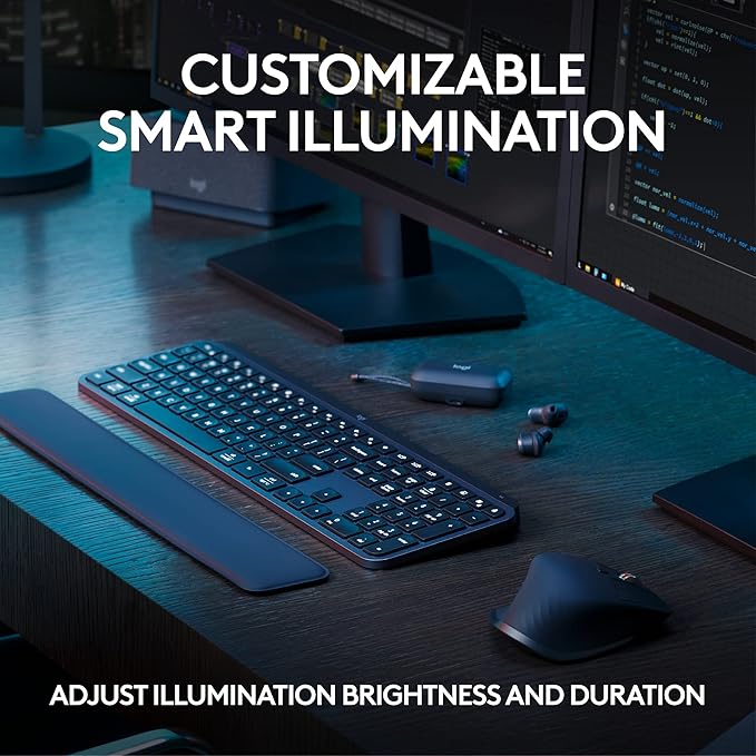 Logitech MX Keys S Combo - Performance Wireless Keyboard and Mouse with Palm Rest, Customizable Illumination, Fast Scrolling, Bluetooth, USB C, for Windows, Linux, Chrome, Mac,Color Graphite.