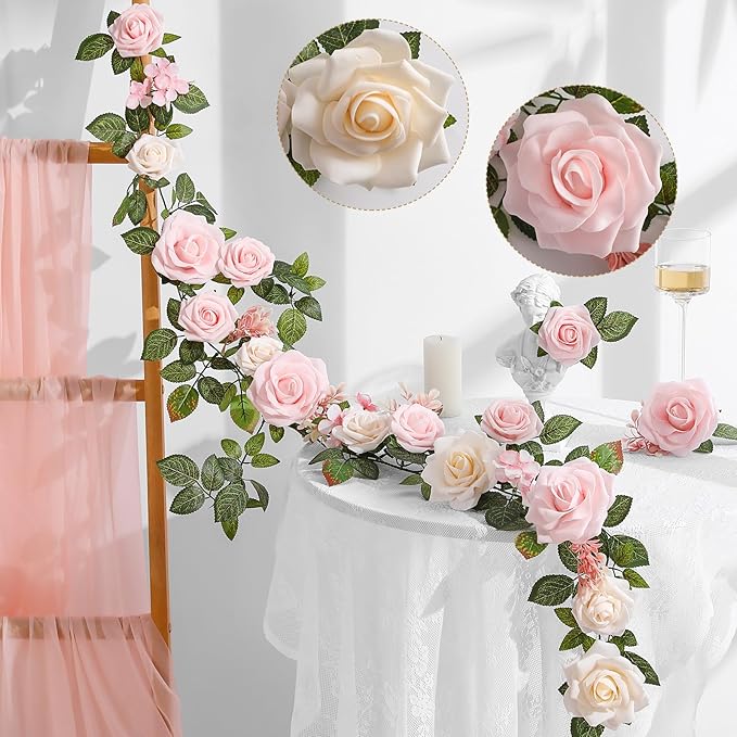 5FT Artificial Rose Flower Burgundy Fake Floral Garland for Wedding Ceremony Backdrop Arch Flowers Table Centerpieces Decorations