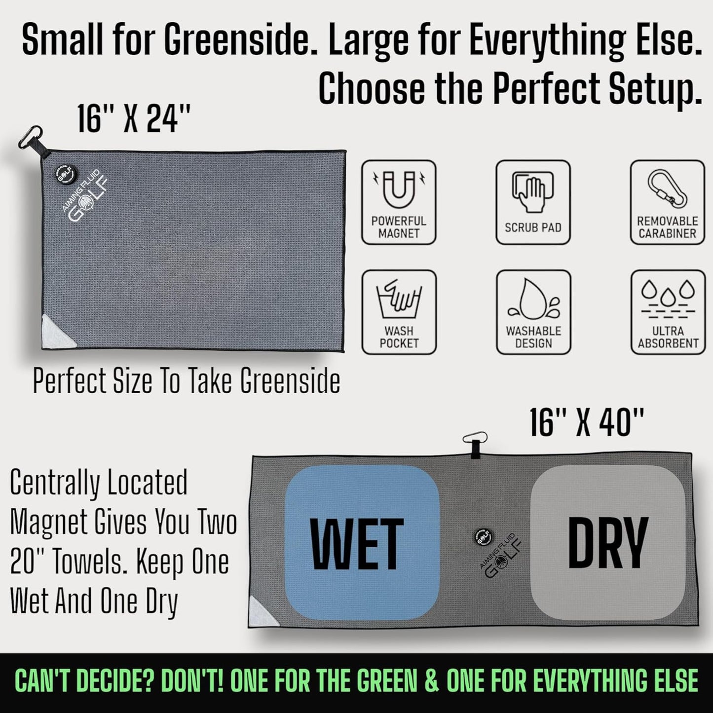 Magnetic Golf Towel with Premium Strong Magnet for Golfing Carts, Clubs & Bags - Ultra-Absorbent Waffle Weave Design - Versatile Accessory Blue, 16" x 40" The 40