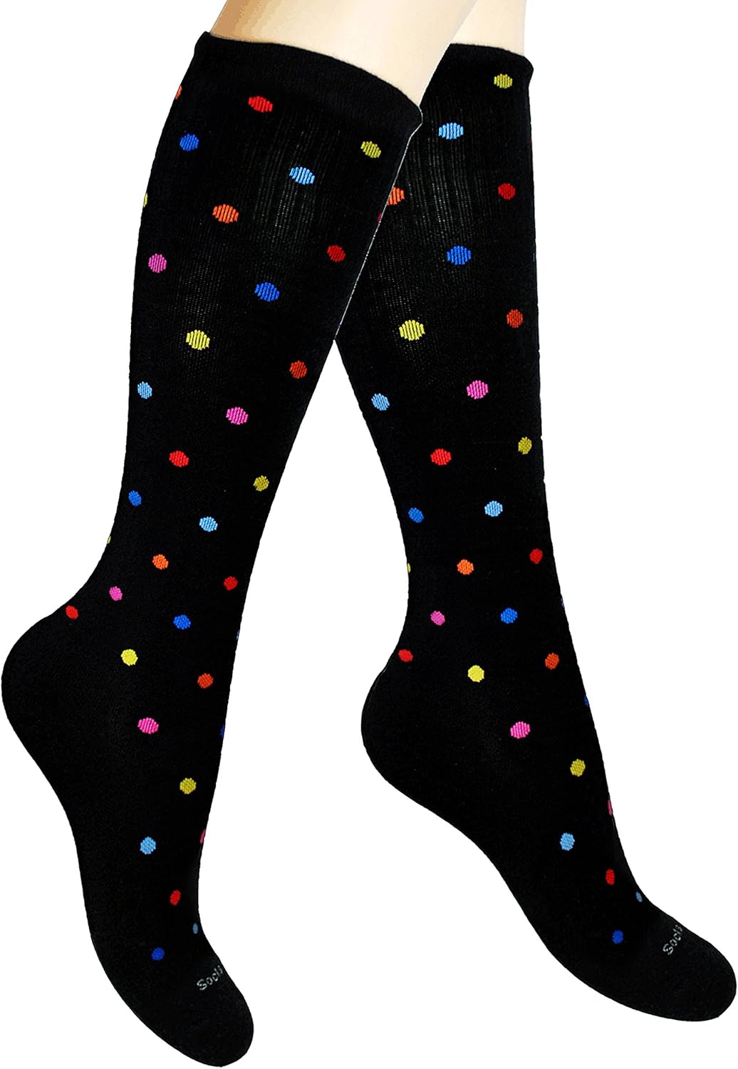 Cotton Compression Socks for Women & Men. 15-20 mmHg Support Knee-High Color Dots X/W