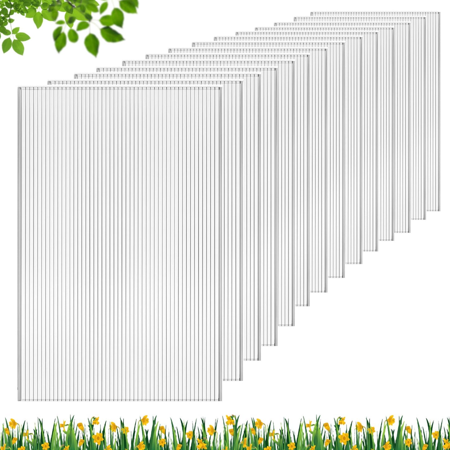 DGSL 18 Pcs Polycarbonate Greenhouse Panels, 4' x 2' x 0.16'' Twin-Wall Panels, Polycarbonate Sheet for All Weather Outdoor Garden and Greenhouse Covering