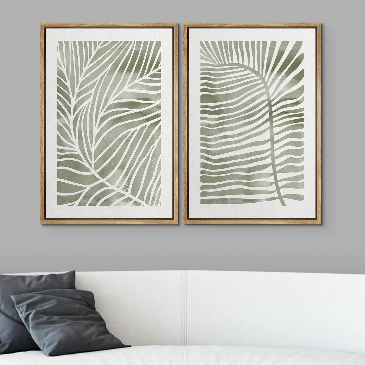 SIGNWIN Canvas Print Wall Art Set Green White Tropical Island Palm Leaves Nature Wilderness Illustrations Modern Art Rustic Multicolor for Living Room, Bedroom, Office - 24"x36"x2 Natural