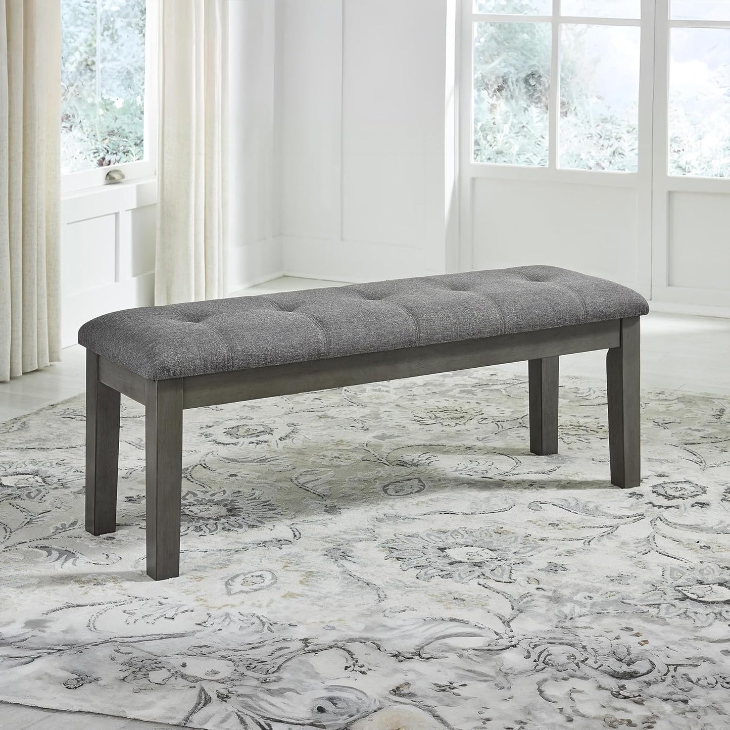 Signature Design by Ashley Hallanden Rustic Tufted Upholstered Dining Room Bench, Gray