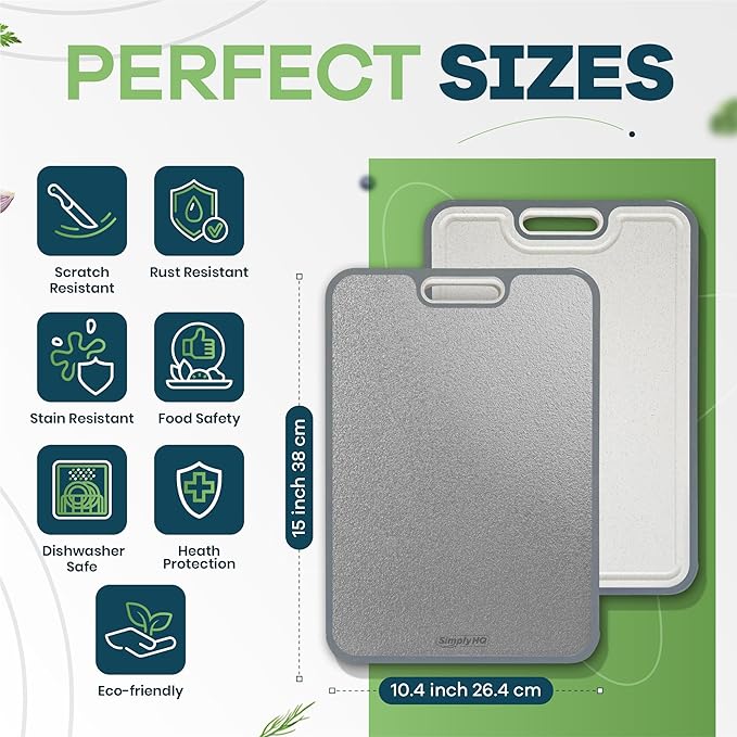 Titanium Cutting Board for Kitchen, Double Sided, Pure TA1 Titanium/Wheat Straw pp, Dishwasher Safe, Hardened Crystallized Surface, Eco-Friendly, Large Cutting Board, 15” x 11”
