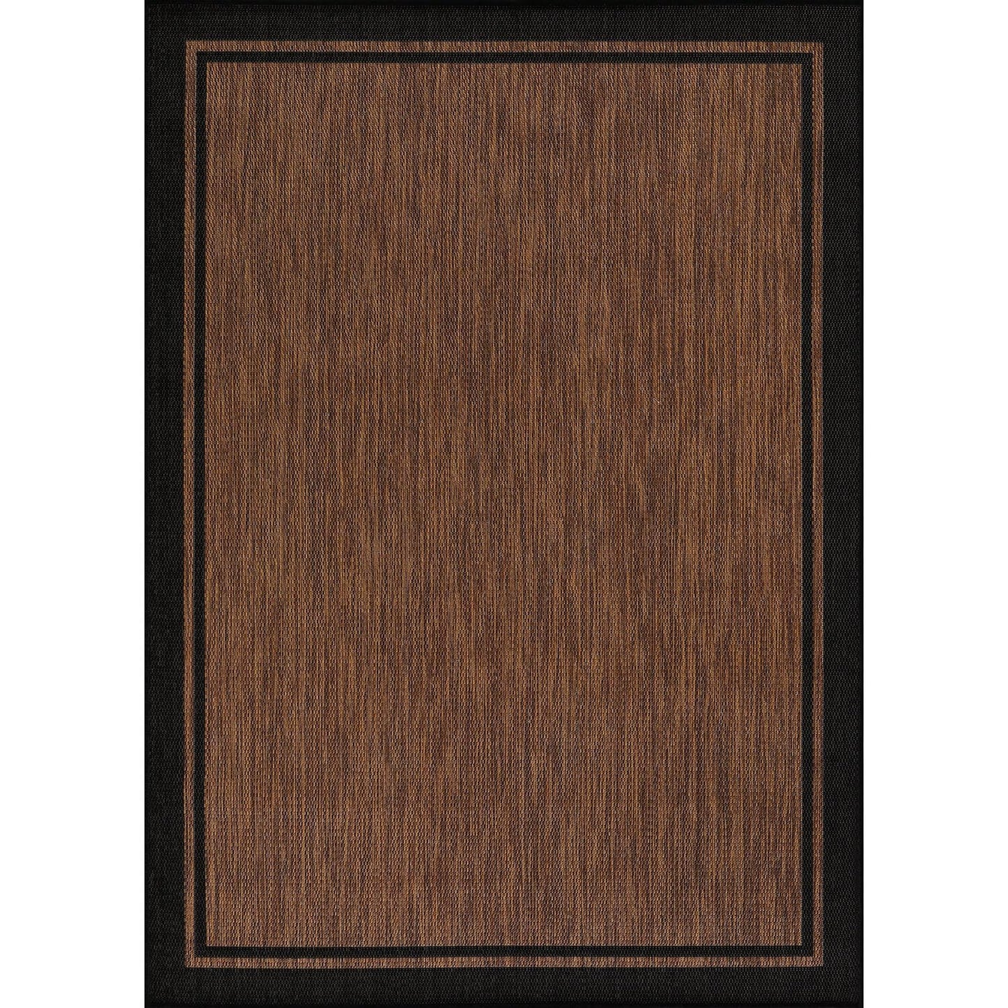 CAMILSON Indoor Outdoor Rug, 8x10 Bordered Nut Brown Black Modern Area Rugs for Indoor and Outdoor Patios, Kitchen and Hallway Mats, Washable Porch Deck Outside Carpet (Bordered Nut Brown, 8 x 10)