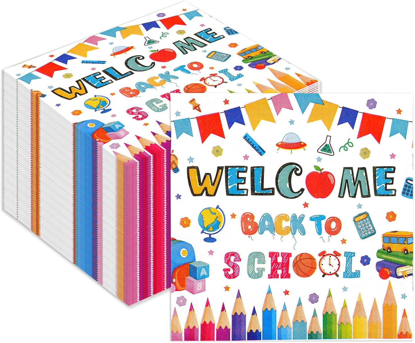 50PCS Back to School Paper Napkins - 13 x 13 Inches Luncheon Napkins Disposable School Theme Decorations for First and Last Day of School Preschool Kindergarten Party