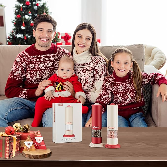 Christmas Gift/Deal Electric Salt and Pepper Grinder Set, USB Rechargeable Adjustable Coarseness Automatic Salt Pepper Mill Shakers/Grinder Kitchen Spice Mill, Home Chefs Idea for House Warming
