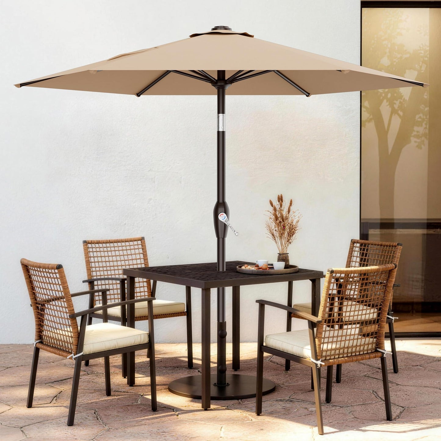 AreShark 7.5FT Patio Umbrella Table Market Umbrella with 6 Sturdy Ribs, Button Tilt/Crank, Heavy-Duty Outdoor Umbrellas for Pool, Deck, Garden and Backyard, Beige