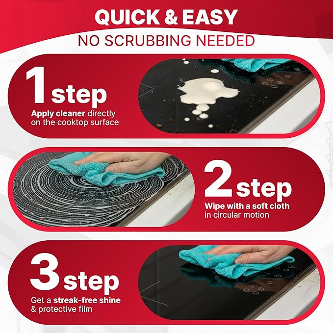 Nordicare Stove Top Cleaner Glass Ceramic - Induction Cooktop Cleaner Polish And Protector For Everyday Use - No Scrubbing Pad Needed - Leaves Protective Film - Made In Denmark (8.45oz)