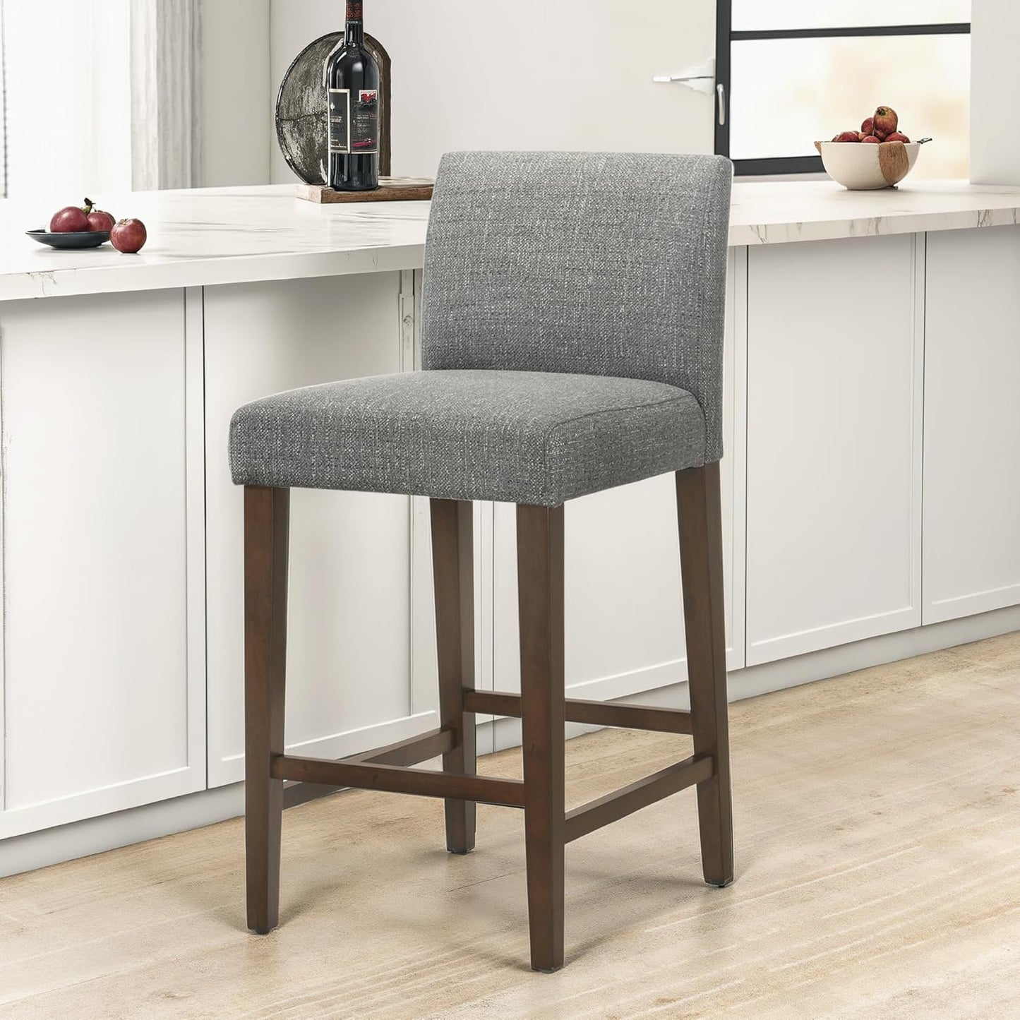 CHITA Counter Height Bar Stools Set of 3, 27" H Seat Height Upholstered Barstools, Fabric in Fog Grey