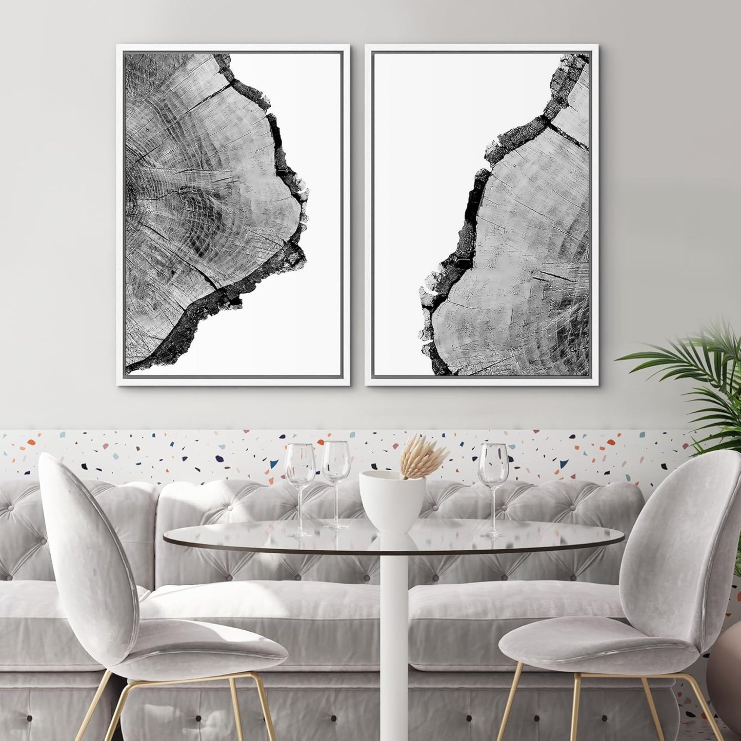 SIGNWIN Framed Wall Art Print Set Black & White Close Up Tree Ring Details Nature Wilderness Photography Modern Art Rustic Relax/Calm Multicolor for Living Room, Bedroom, Office - 16"x24"x2 White
