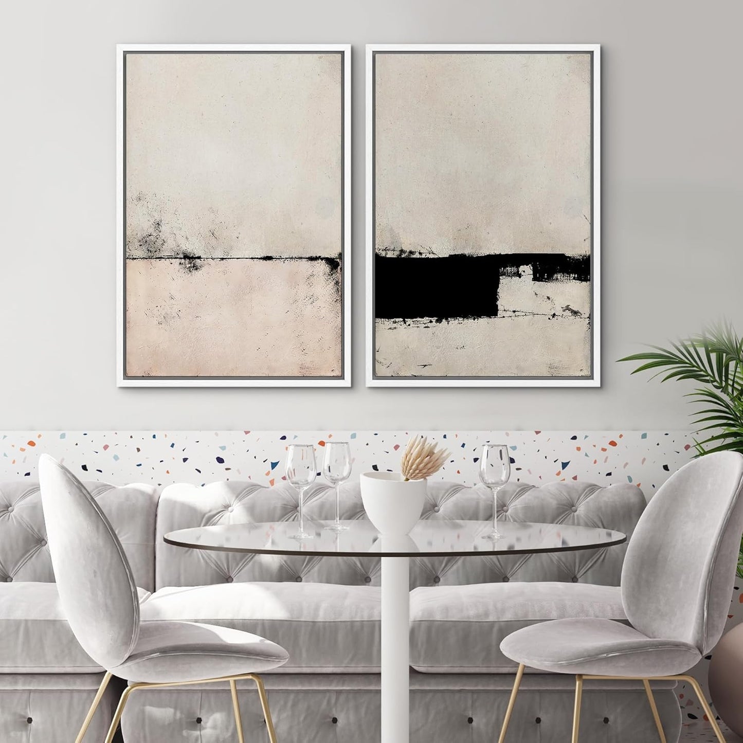 SIGNWIN Framed Canvas Print Wall Art Set Pastel Industrial Grunge Landscape Abstract Shapes Illustrations Minimal Decorative Nordic Relax/Zen for Living Room, Bedroom, Office - 16"x24"x2 White