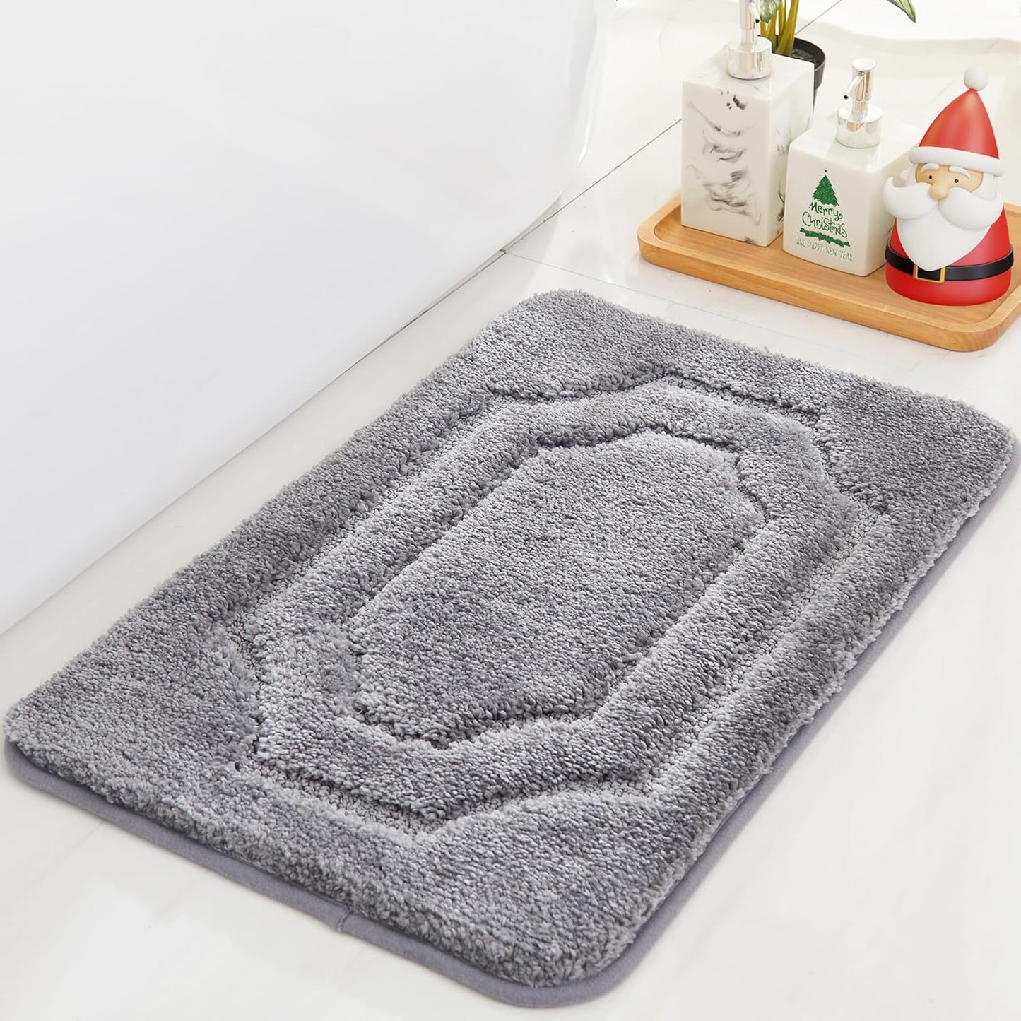 BEQHAUSE-Bathroom-Rugs-Soft& Absorbent-Non-Slip-Bath Mats for Bathroom Polyester Bath Mat Machine Washable Baths Carpet Grey Thick Shower Mat for Bathrooms, Bathtub and Sink 16"x24"