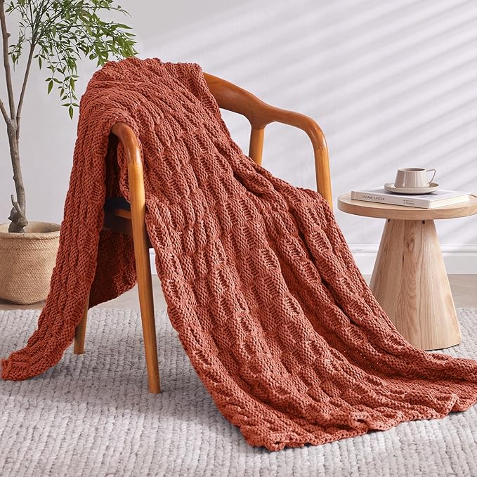 Knitted Weighted Blanket Adult, No Beads Heavy Blanket 70” x 90'' 20lbs, Breathable Chunky Knit Blanket, Cooling Weighted Blanket for Hot Sleepers, Christmas Home Decor (Orange)