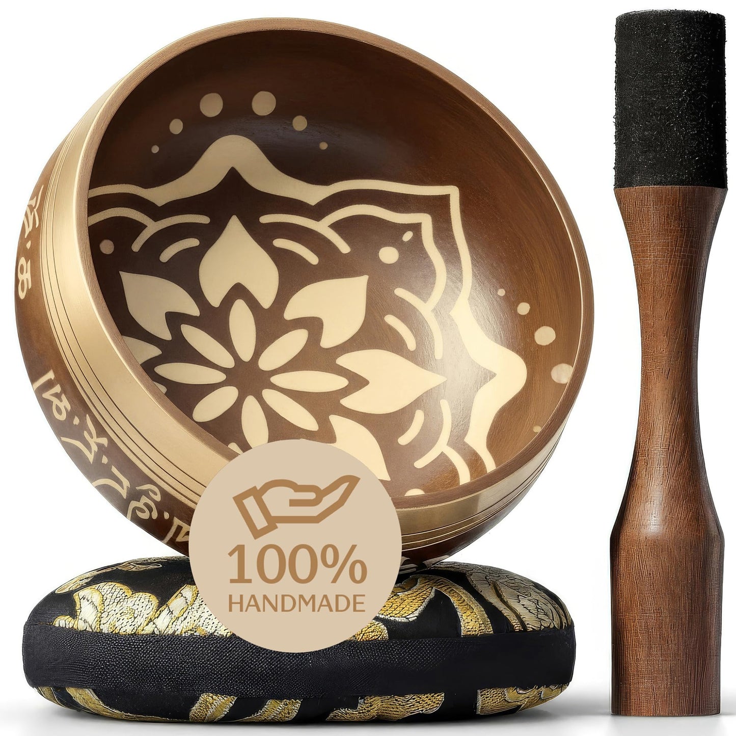 Handmade Tibetan Etched Singing Bowl Set with Case - Meditation Bowl & Sound Bowl with Cushion, Mallet & Guide - Handmade Himala