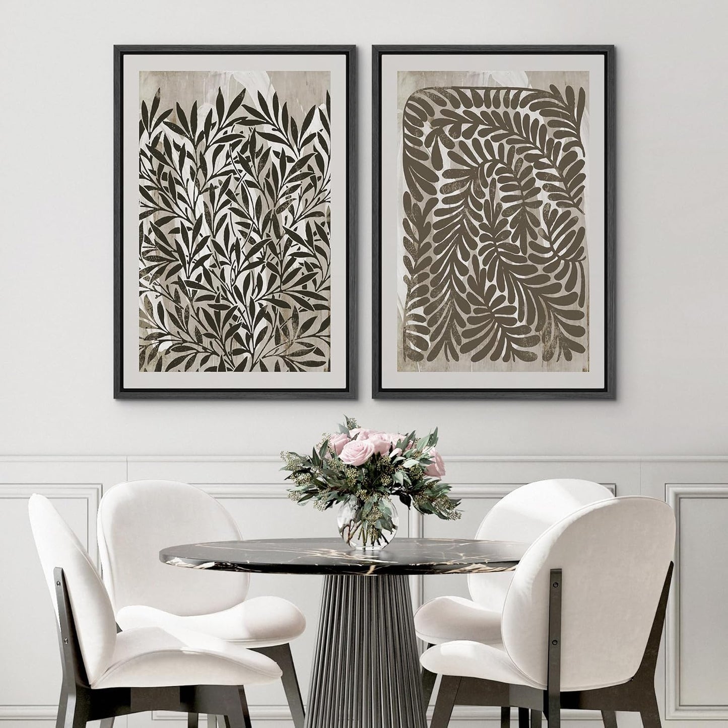SIGNWIN Framed Canvas Print Wall Art Modern Botanical Abstract Black and Beige Leaf Illustrations Decorative for Living Room, Bedroom, Office - 16"x24"x2 Black