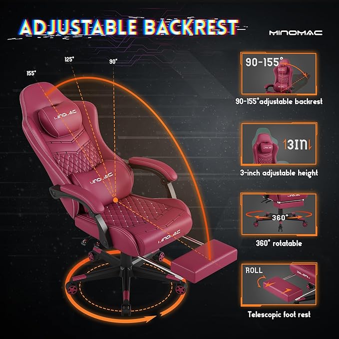 Gaming Chair,Ergonomic Computer Gaming Chair,400lb Load-Bearing,Retractable Footrest/Waist Support/Ergonomic Backrest[Spring + 4D Sponge] (RED)