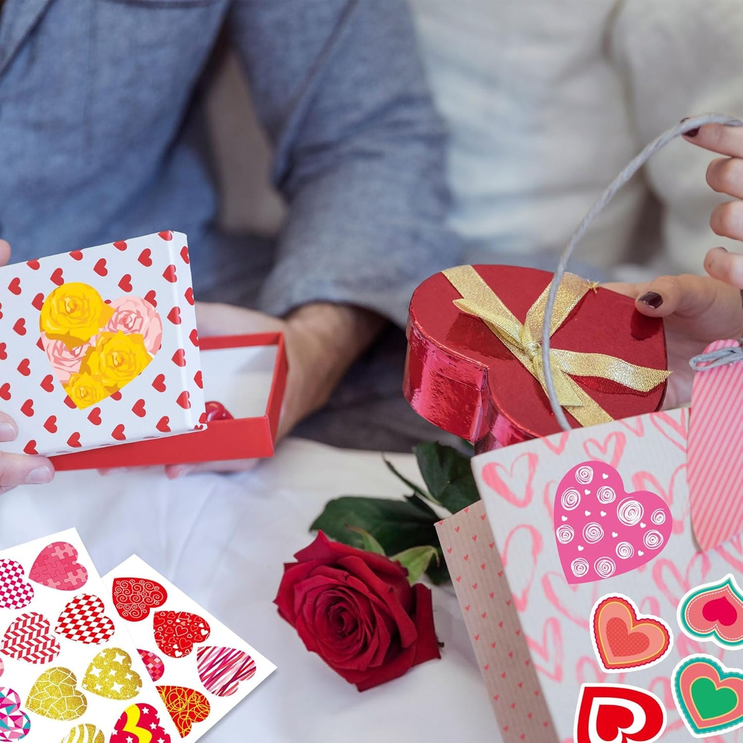 Valentines Stickers, 32 Sheets Cute Heart Stickers, Valentines Day Sticker for Kids, Class Gifts for Kids Classroom School, Crafts Party Favors Decoration