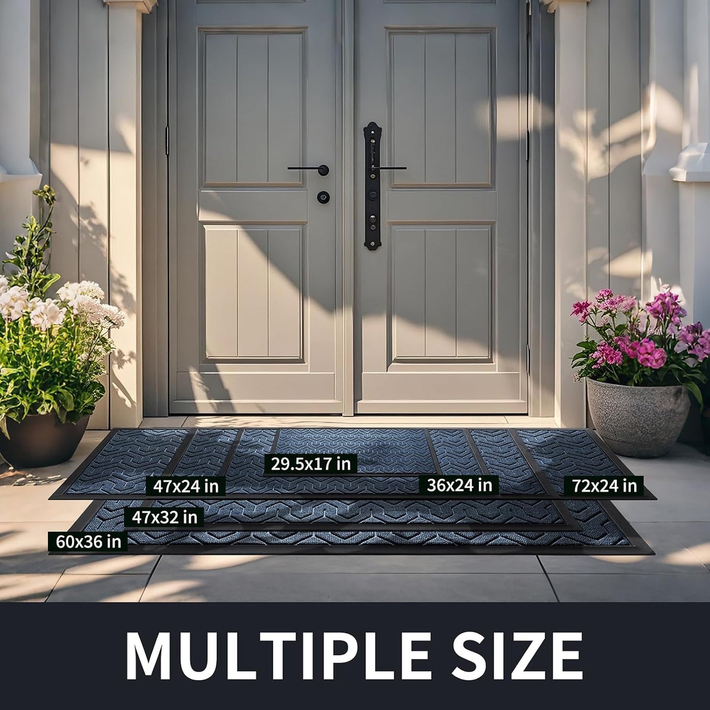 Yimobra Front Door Mat Outside Entrance 29.5x17, Waterproof Heavy Duty Outdoor Mats for Front Door, Non Slip Rubber Entry Mat for Garage Patio Indoor, Blue