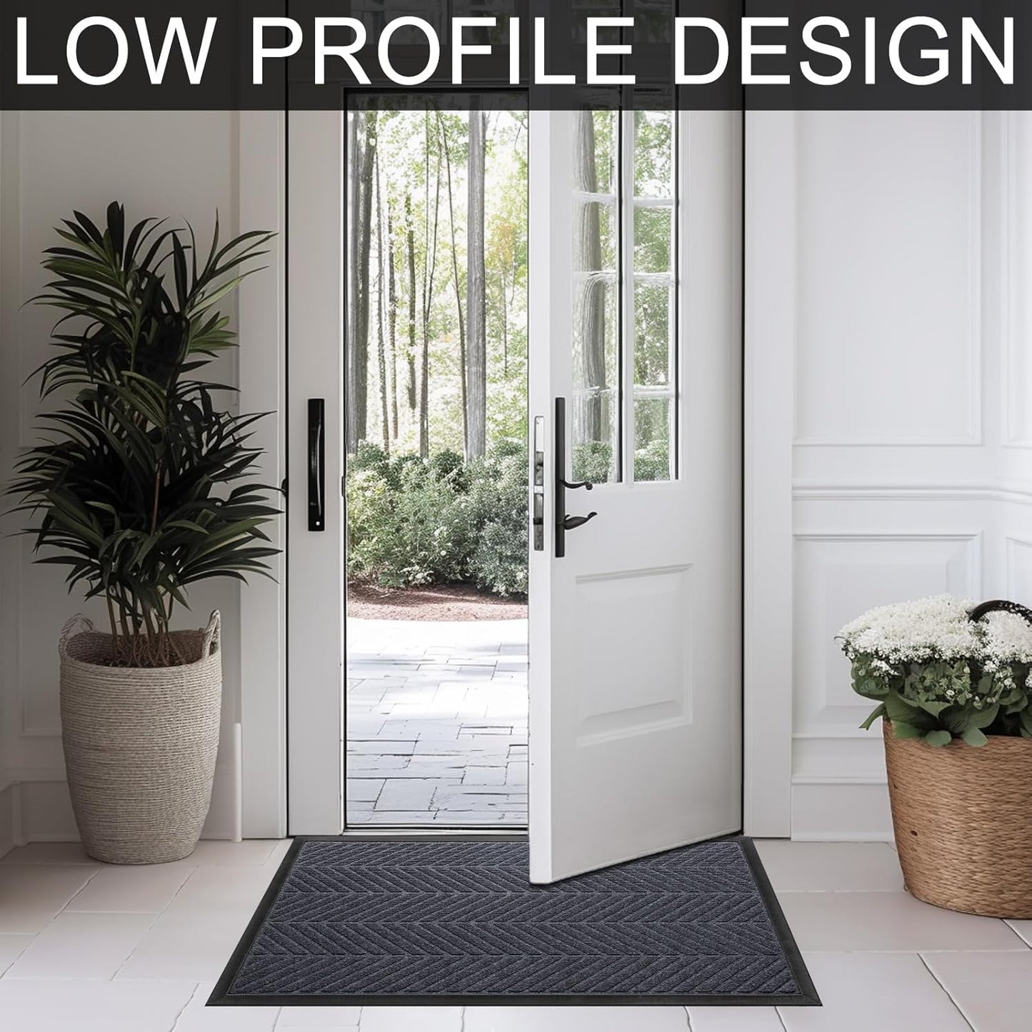 Front Door Mat 36"x24" Indoors Outdoors Welcome Mats, Waterproof Non-Slip Rubber Backing Heavy Duty Doormat Outside Entrance, Low Profile Entryway Rugs Floor Mat for Patio, Pattern A Grey