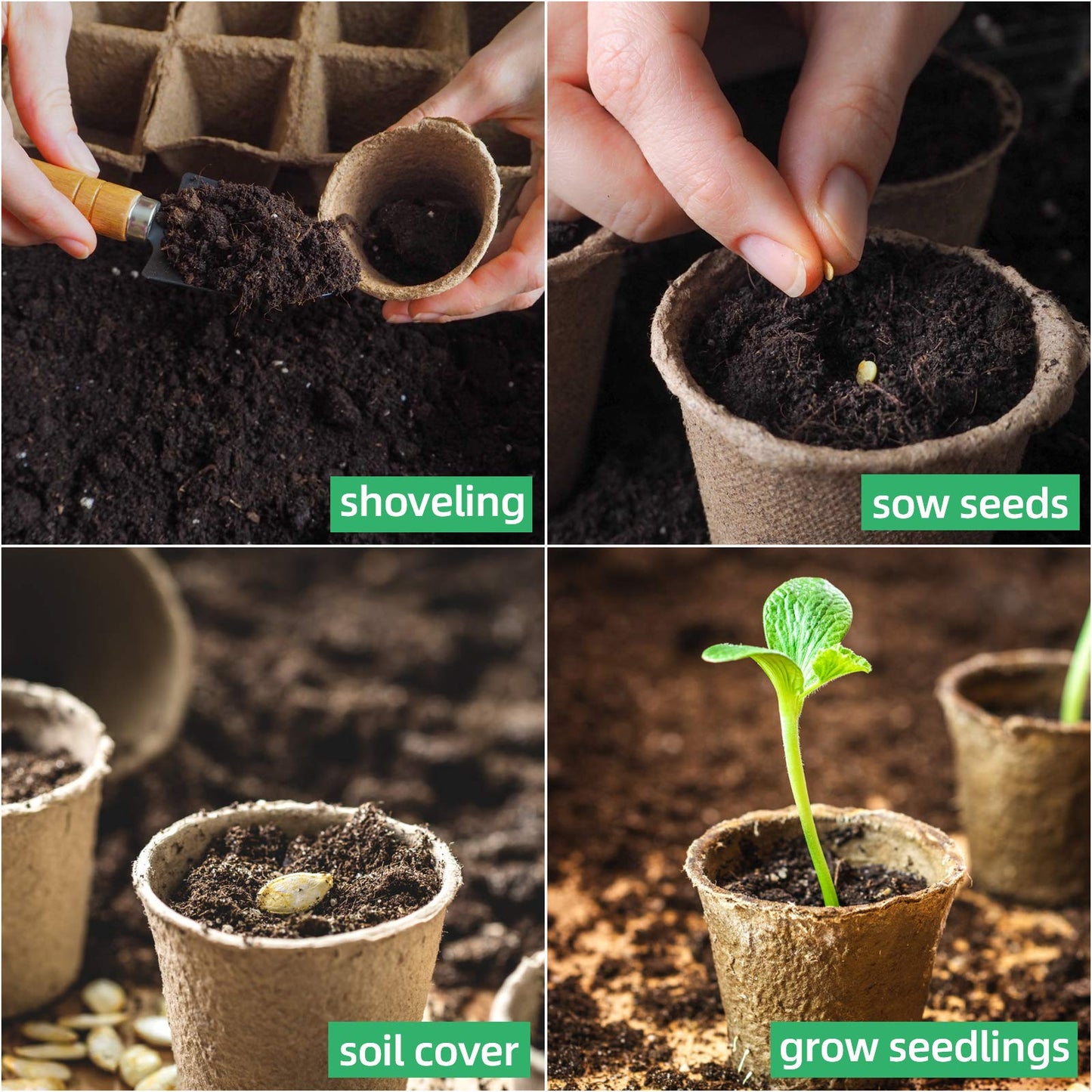 JERIA 200-Pack 3.15 Inch Peat Pots for Seedling with 200 Pcs Plant Labels,Outdoor Garden Germination Nursery Pots,Biodegradable Seed Starter Pots Kits
