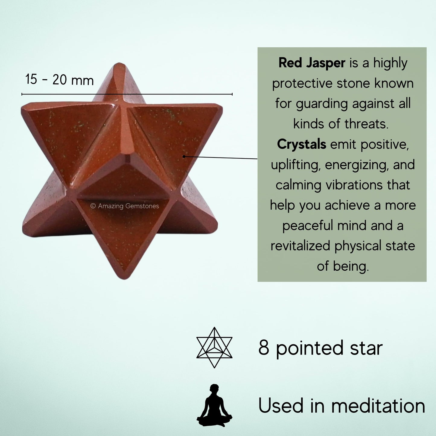 Amazing Gemstone Red Jasper Merkaba Crystal - 0.75 Inches Metaphysical Merkaba Star for Meditation - Energetic Tetrahedron Crystal and Healing Stones for Spiritual Growth and Healing (15-20mm)