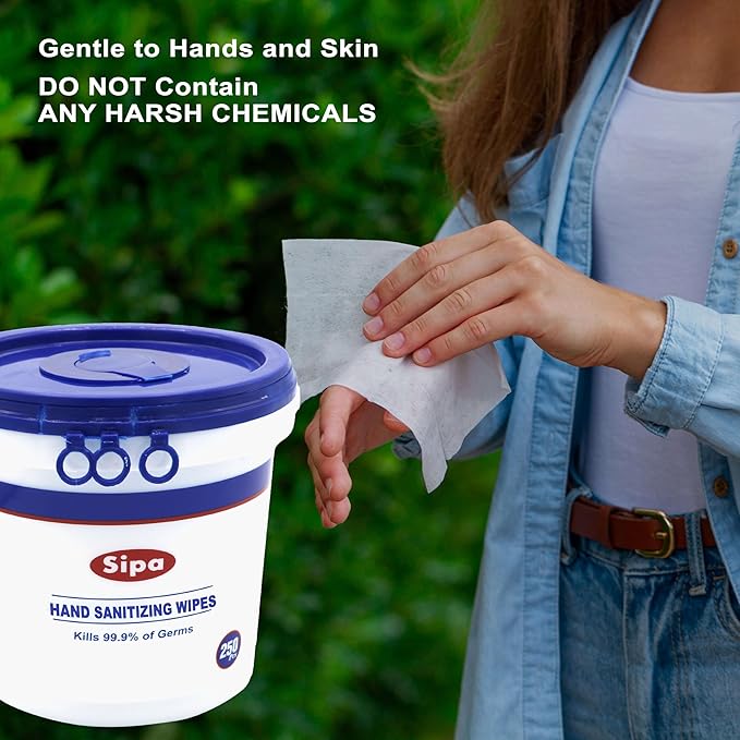 SIPA Hand Sanitizing Wipes 250 WIPES/BUCKET will Refills (1 BUCKET 3 REFILLS)