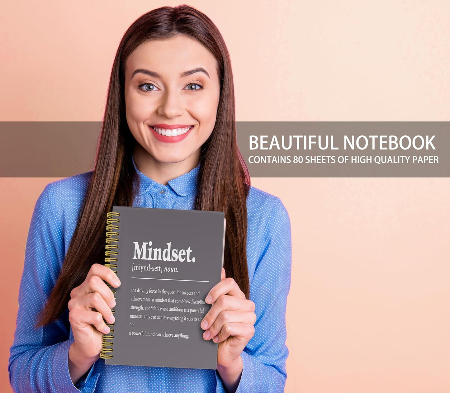 Knibeo Mindset Inspirational Notebooks Journal - Notebooks for School, 5.5×8.3 Inch Inspirational Spiral Bound Notebook with 164 Pages, College School Supplies(Medium Grey)