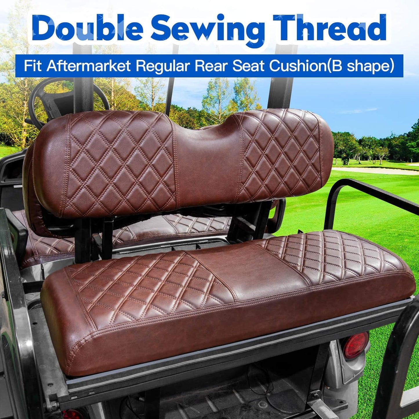 NOKINS 4PCS Golf Cart Diamond Seat Covers Kit, Front and Rear Seat Covers Fits Club Car DS 2000.5-Up Standard Seat Cushion, Club Car DS Vinyl Seat Covers Accessories (Brown Brown 8438)
