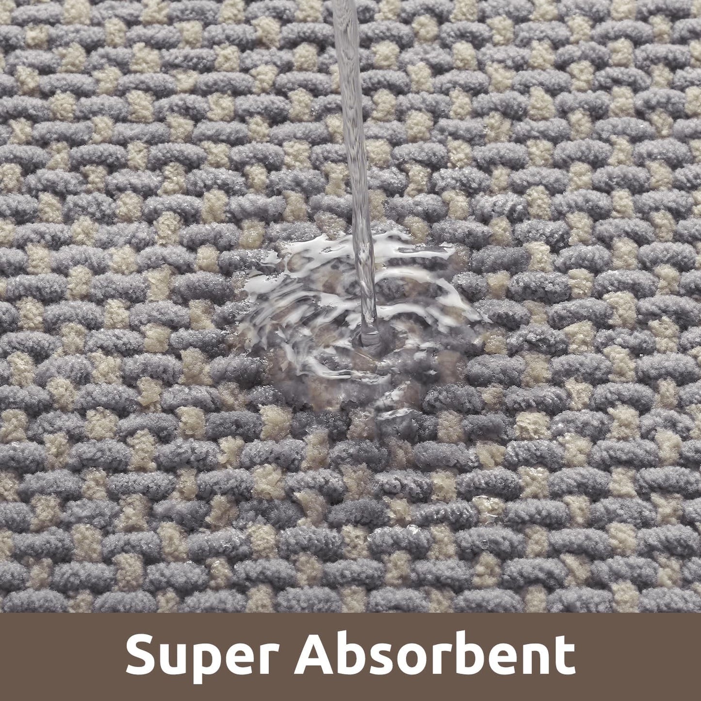 AMOAMI Chenille Bath Mat Super Absorbent Bathroom Mat Quick Dry Low Pile Bath Mats for Bathroom Washable Rubber Backed Bathroom Runners Fit Under Door, Front of Bathtub, Sink, LIGHTGREY&Beige 24"x70"