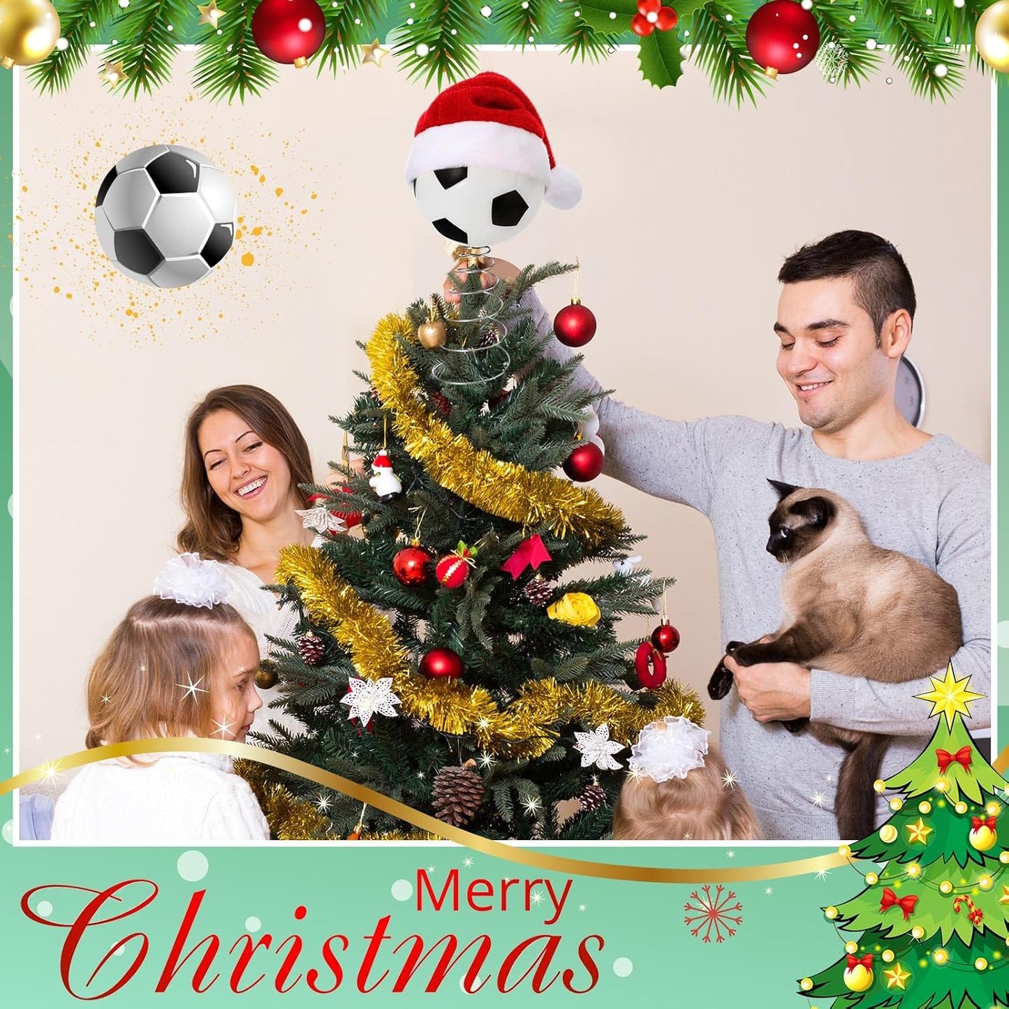 Soulchen 2.4 Inch Soccer Christmas Tree Topper Ornament - Tree Top Decor, Home Xmas Party & Tabletop Display - Gift for Men, Senior Fans, Players & Teams