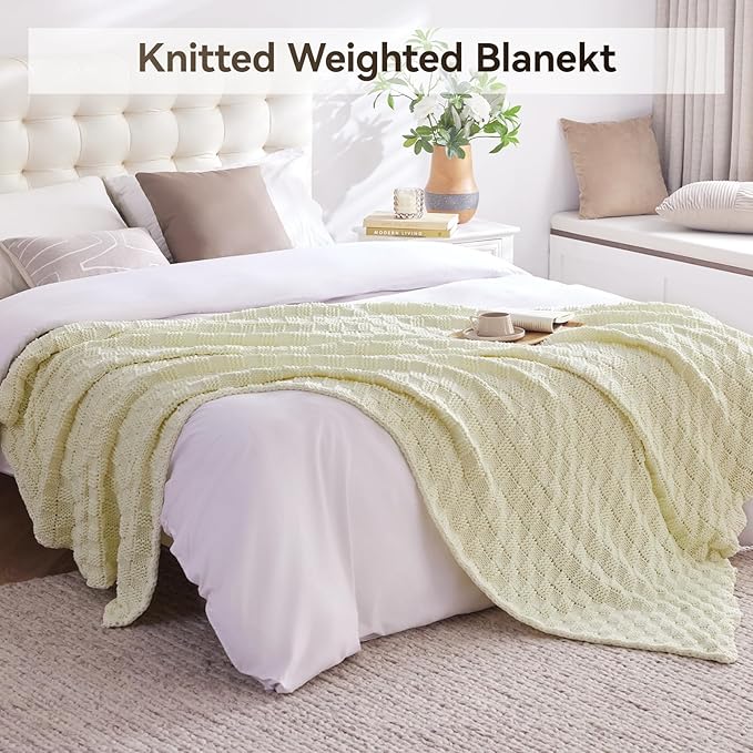 Knitted Weighted Blanket for Adult, No Beads Heavy Blanket 48” x 72'' 10lbs, Breathable Chunky Knit Blanket, Cooling Weighted Blanket for Hot Sleepers, Christmas Home Decor (Cream White)