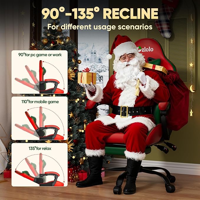 Gaming Chair, Lumbar Support Massage Computer Chair, High Back Gamer Chair, with Footrest and Headrest, Lumbar Pillow, Recline, Wide Seat, Gaming Chairs for Christmas/Birthday Gifts, Red