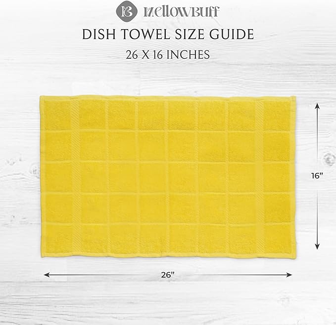100% Cotton Terry Dish Towels, 4 Pack Plain, 16 x26 Inches, Super Soft and Absorbent Kitchen Towels, Perfect for Kitchen Cleaning and Dish Washing | Yellow