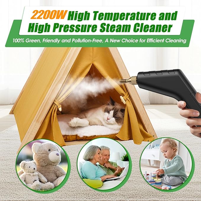 3BAR Steam Cleaner, 2200W Handheld Steam Cleaner whit 8 Accessories for Home Use, Fast Heat-Up in 12s, 1.2L Water Tank, Car-Portable Handheld Steamer for Cleaning Kitchen, Bathroom, Grout, Car