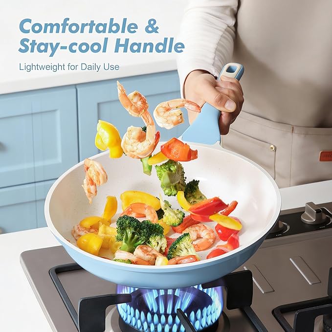 SENSARTE Nonstick Ceramic Frying Pan 12.5-Inch, Healthy Non Toxic Skillet, Induction Compatible Omelet Pan with Heat Resistant Handle, PFAS-Free, Blue