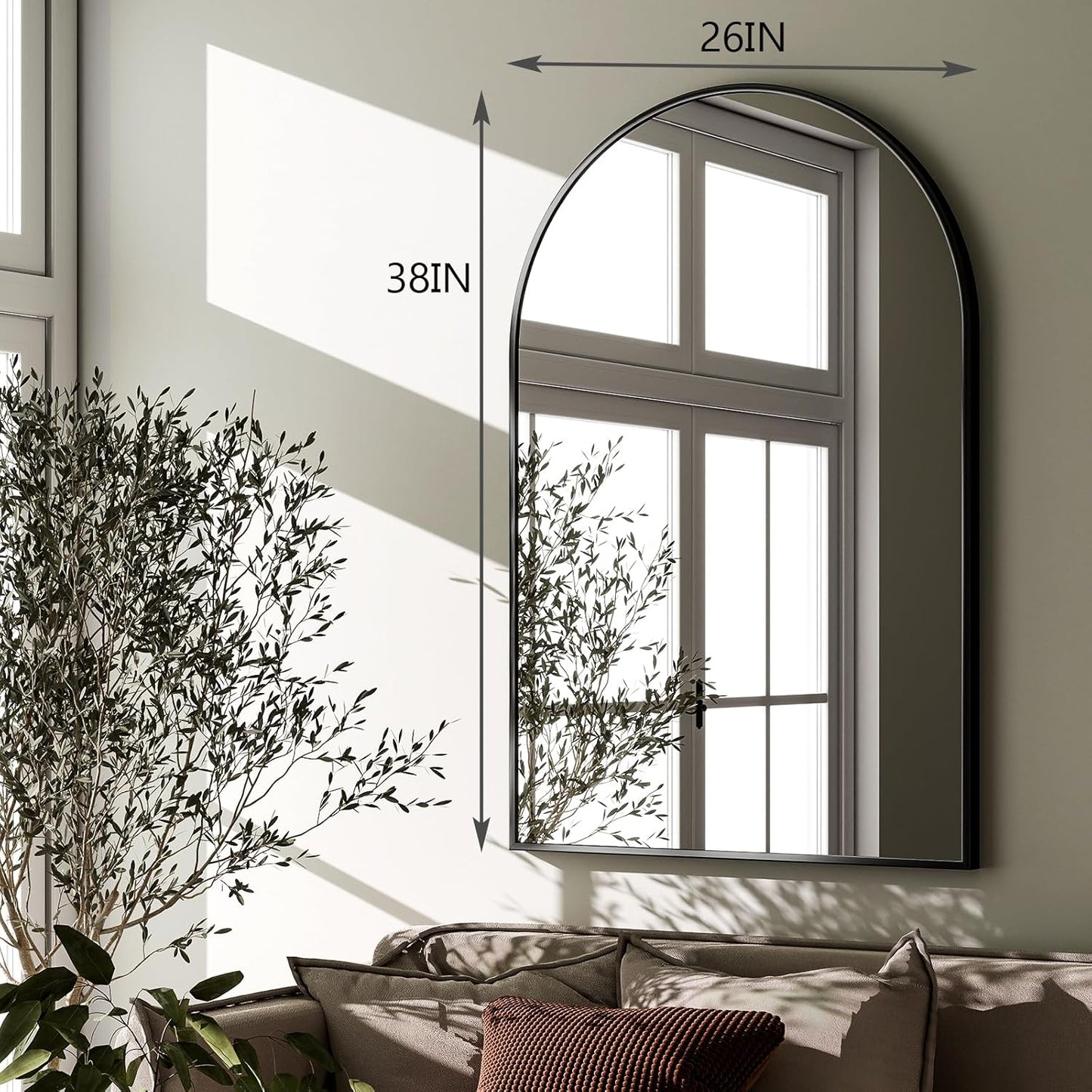 HARRITPURE Arched Wall Mirror – 26"x38" Arch Bathroom Mirror Metal Frame Vanity Mirror for Bedroom, Entryway Dresser Decor, Black