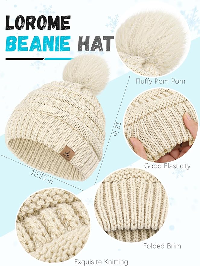 Winter Hat Scarf Gloves and Ear Warmer, Knit Warm Beanie Hat Touch Screen Gloves Long Knitted Plaid Scarf Set Gifts for Women