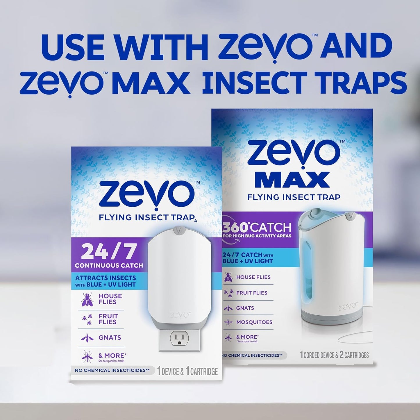 Zevo Flying Insect Trap Official Refill Cartridges - Fits Both Zevo Trap & MAX Indoor Fly Trap - Authentic Trap+Lock Technology to Catch Gnats, House & Fruit Flys (10 Official Refill Cartridges)
