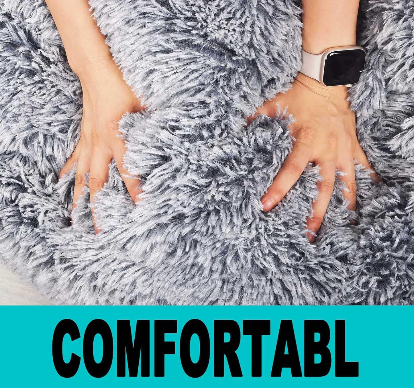 Fluffy Bean Bag Chair for Kids, 2.5FT Round Memory Foam Filled Bean Bag for Teens & Kids, Ultra Soft Faux Fur Fabric Bean Bag Chairs for Playroom, Living Room, Bedroom, Gray