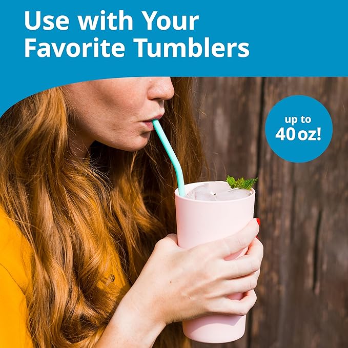 Reusable Silicone Straws - 20 Pack + Cleaning Brush, Dishwasher Safe, Compatible with 30oz & 20oz Tumblers