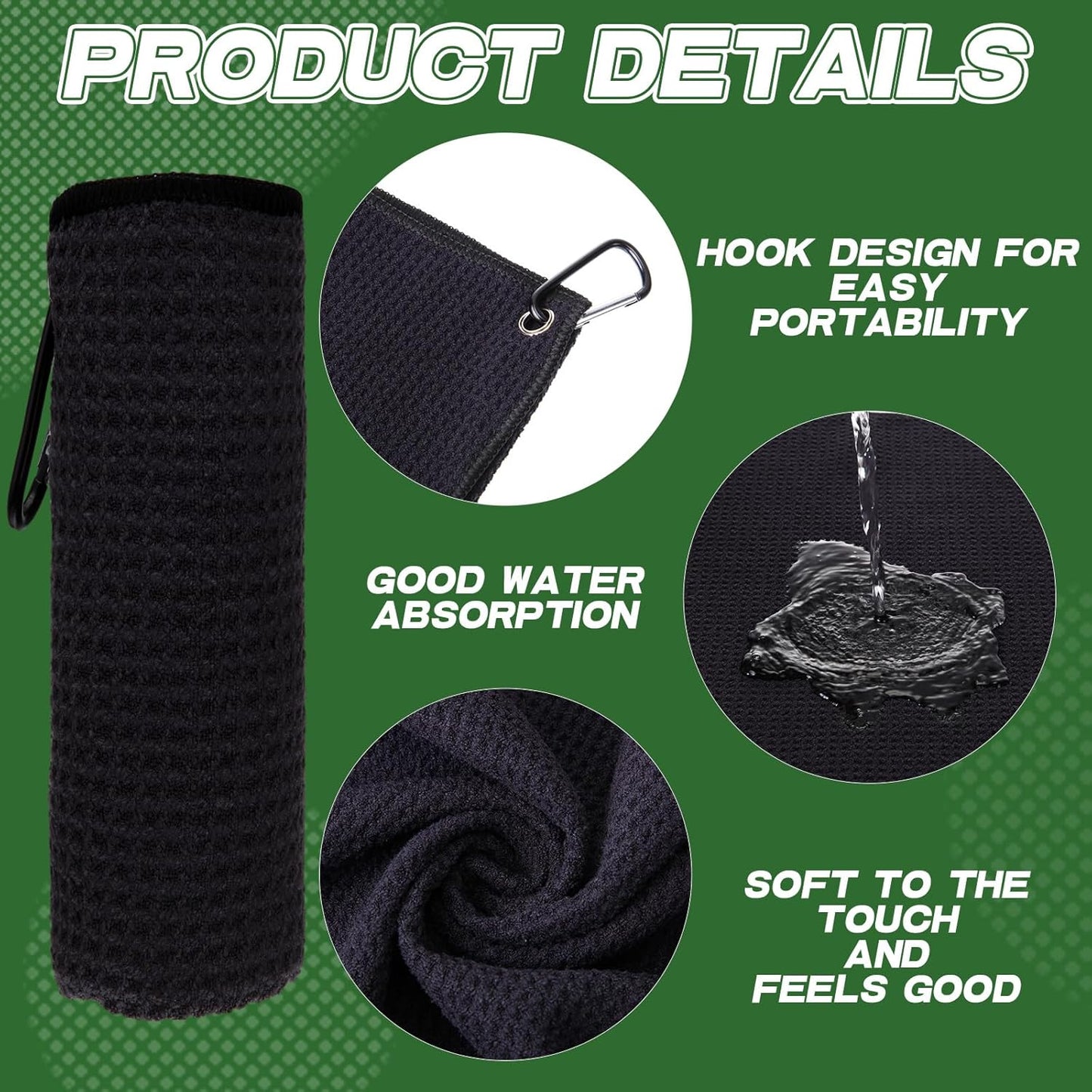 Batiyeer 12 Pcs Golf Towel Bulk for Golf Bags 16'' x 16'' Microfiber Fabric Towel with Clip Waffle Pattern, Fitness, Camping, Hiking, Yoga
