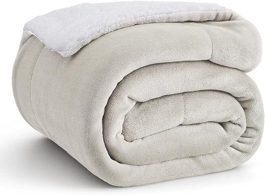 Bedsure GentleSoft Sherpa Fleece Throw Blanket Twin Size for Couch - Thick and Warm Throw for Women and Men, Soft Fuzzy Plush Twin Blanket for Winter, Non-Heated, Linen, 60x80 Inches