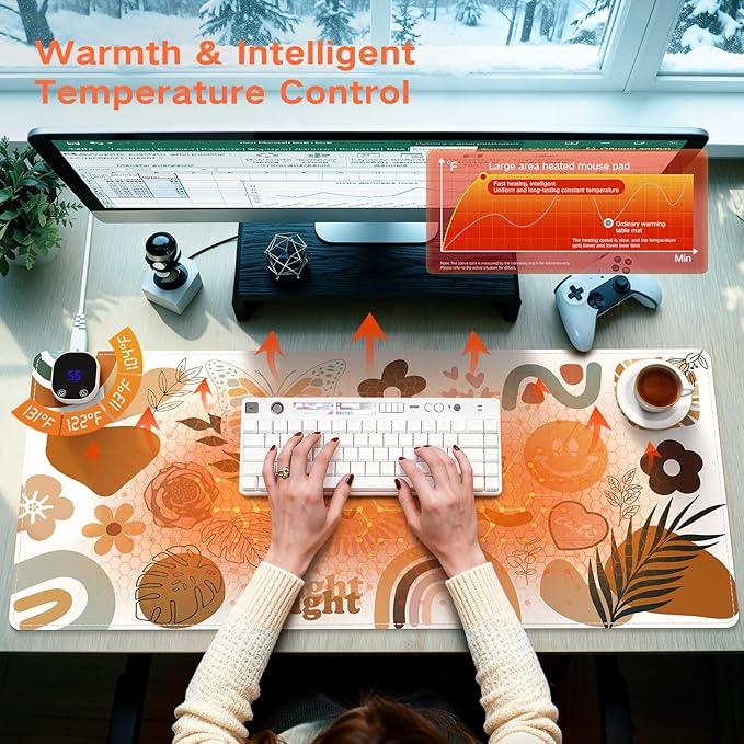 iCasso Heated Mouse Pad Hand Warmer, XL Heated Desk Pad, Electric Warm Desk Mat with 4 Heating Levels for Computer Keyboard, 31.5" x 13" Large Mousepad for Home Office Work (Sticker)