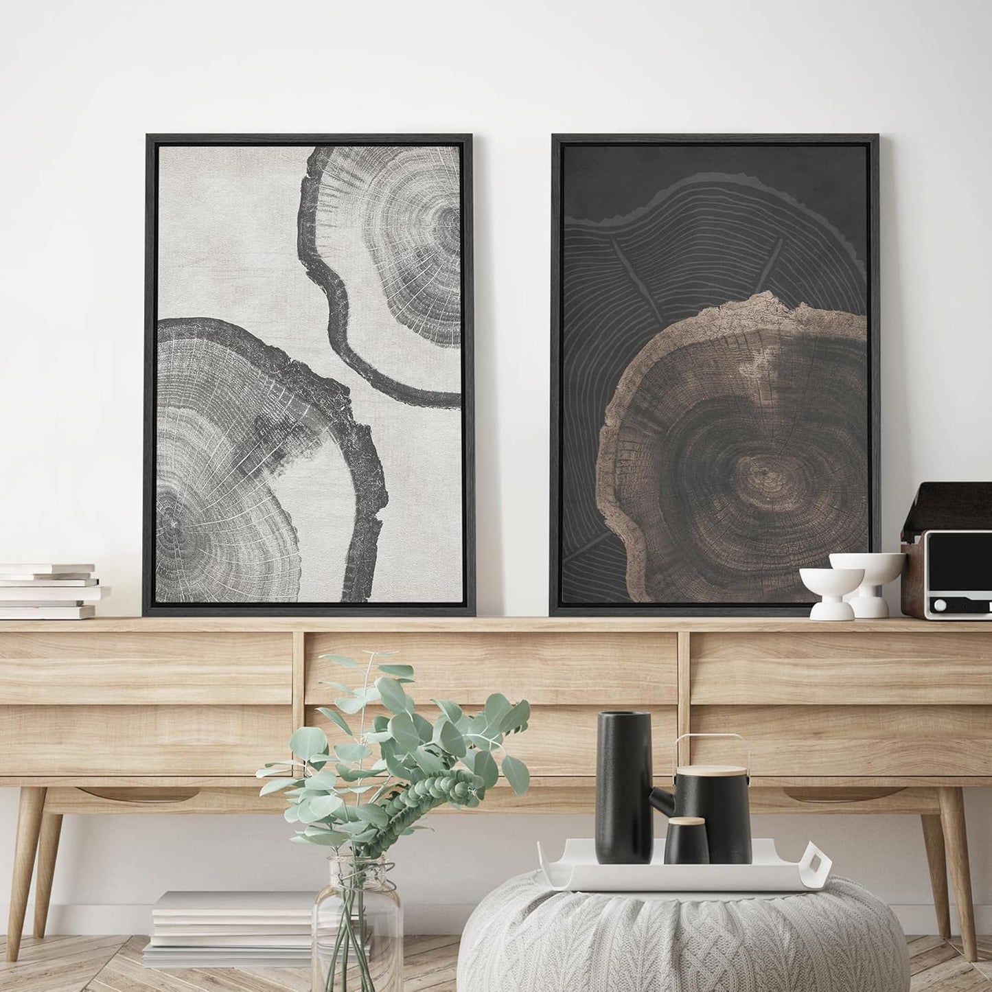 SIGNWIN Framed Canvas Print Wall Art Wood Tree Rings Abstract Illustrations Minimalist Modern Wall Art Neutral Boho Decor for Living Room, Bedroom, Office - 24"x36"x2 Black