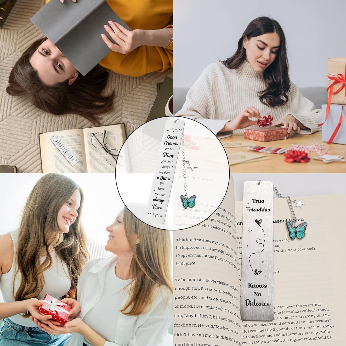 Long Distance Best Friend Gifts - Stainless Steel Bestie Bookmark with Blue Enamel Butterfly Charm, Friendship Bookmarks for Book Lovers Birthday Graduation Christmas Keepsake