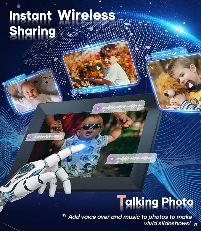 Cozyla 10.1'' WiFi Digital Picture Frame AI-Enhanced Free Unlimited Storage Auto-Rotate Share Photo＆Video via Apps from Phone Smart Digital Photo Frame Electric Picture Frame Slideshow Display Black